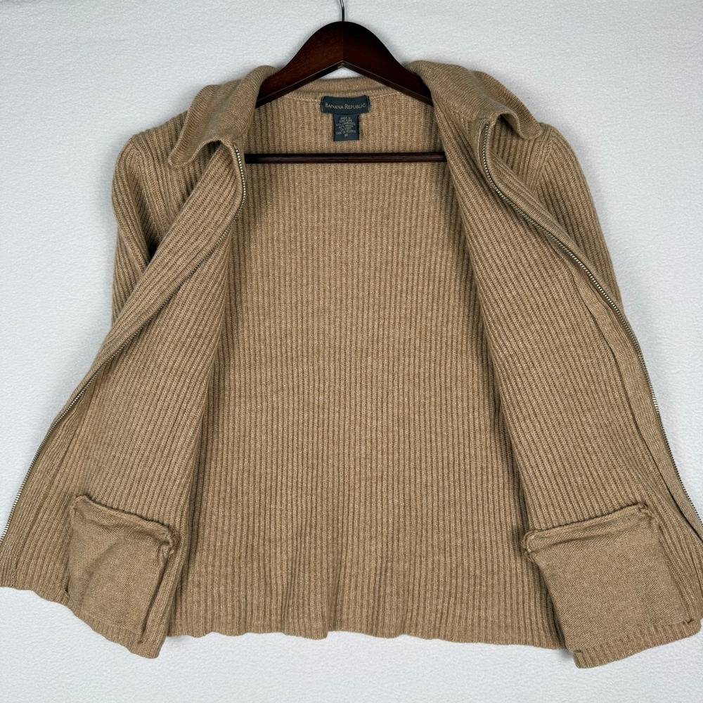 Banana Republic Womens XS Ribbed Full Zip Cardigan Sweater Tan Lambswool Blend - Picture 6 of 9